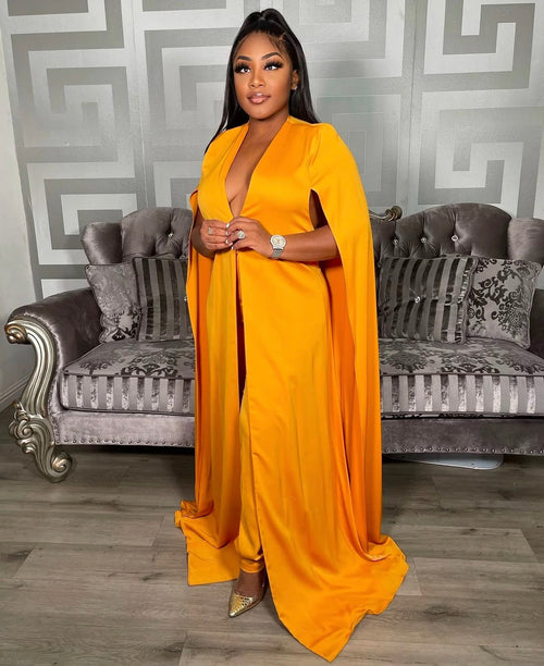 CAPTIVATING CAPE TWO PIECE SET - CANARY YELLOW (MUSTARD)