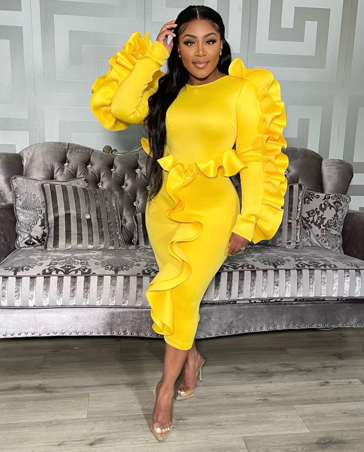 Iconic Yellow Ruffle Dress MASTERPIECE RUFFLE DRESS- YELLOW – Intertwine Collection Co