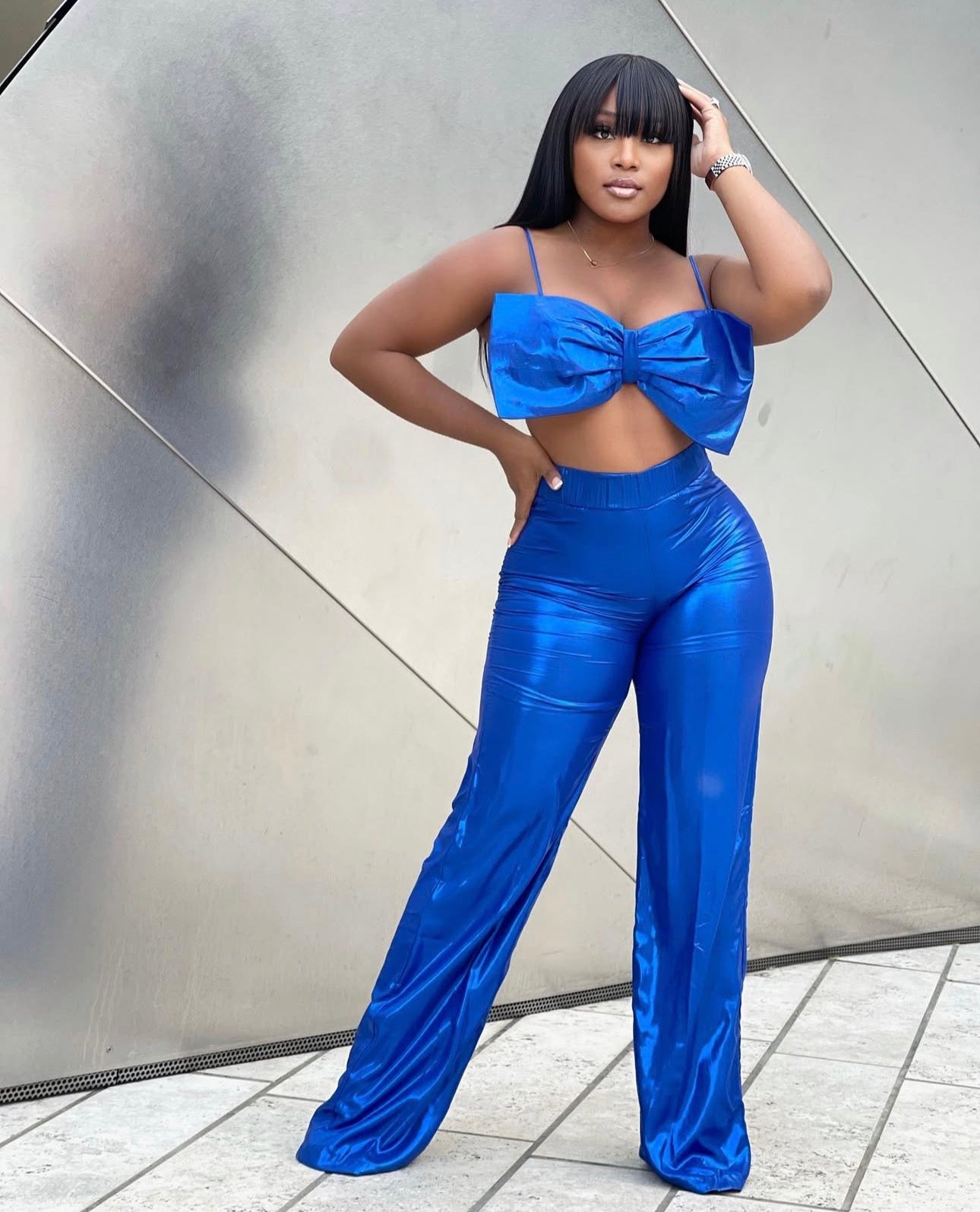 CAPTIVATING CAPE TWO PIECE SET - BLUE