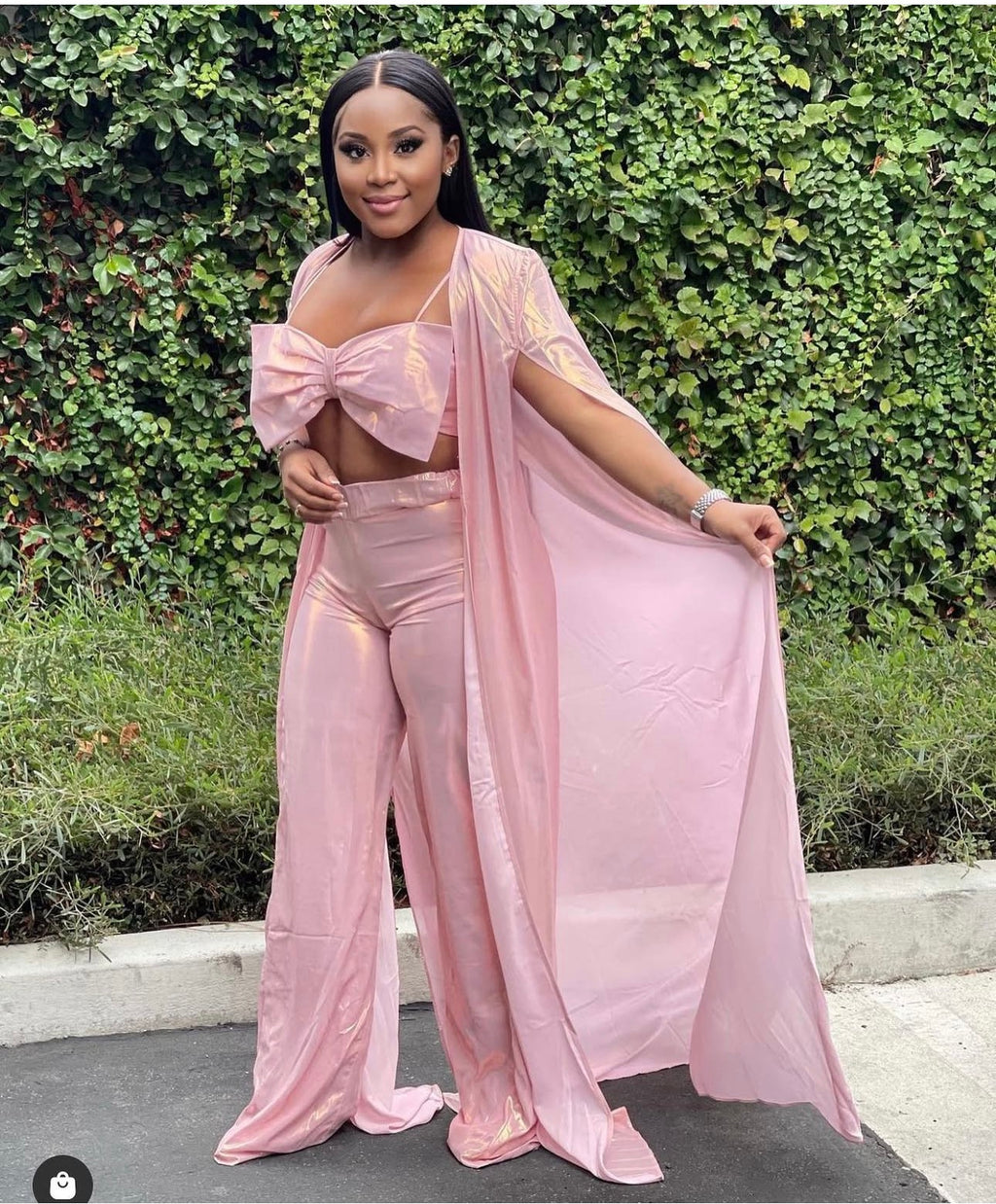 CAPTIVATING CAPE THREE PIECE SET - BLUSH SHIMMER