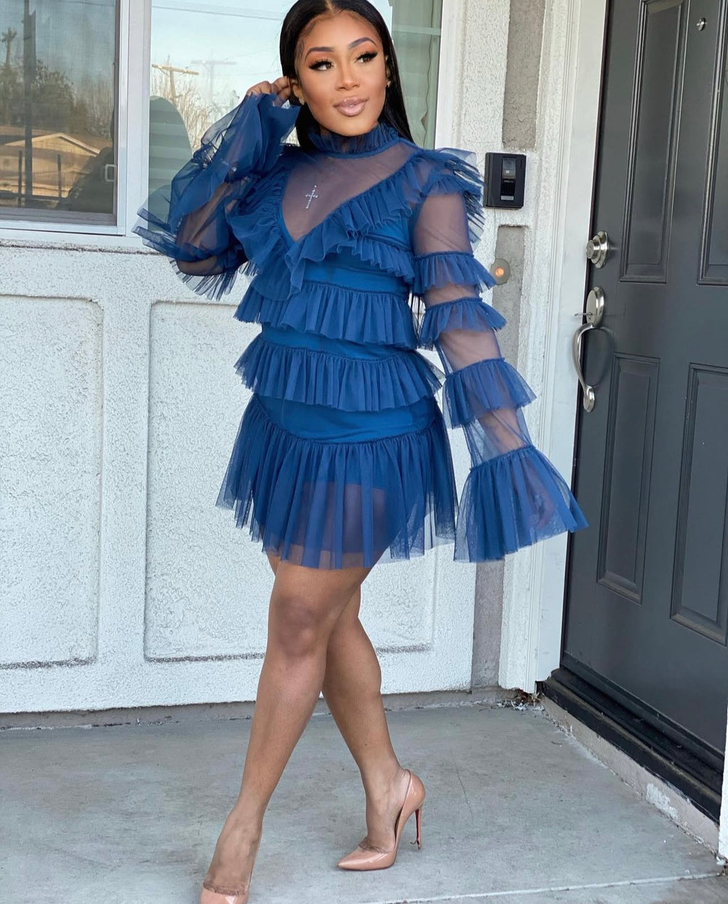 APPROVED RUFFLE DRESS - TEAL Small APPROVED RUFFLE DRESS - TEAL Small