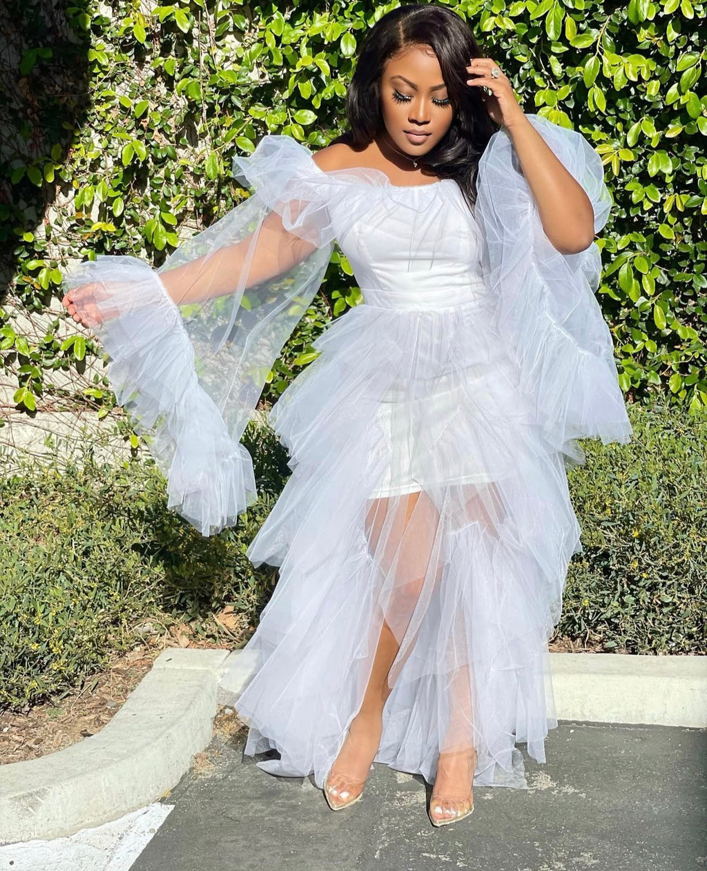 MOGUL STATUS RUFFLE DRESS -  WHITE