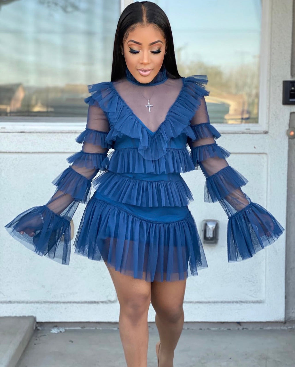 APPROVED RUFFLE DRESS - TEAL Small APPROVED RUFFLE DRESS - TEAL Small
