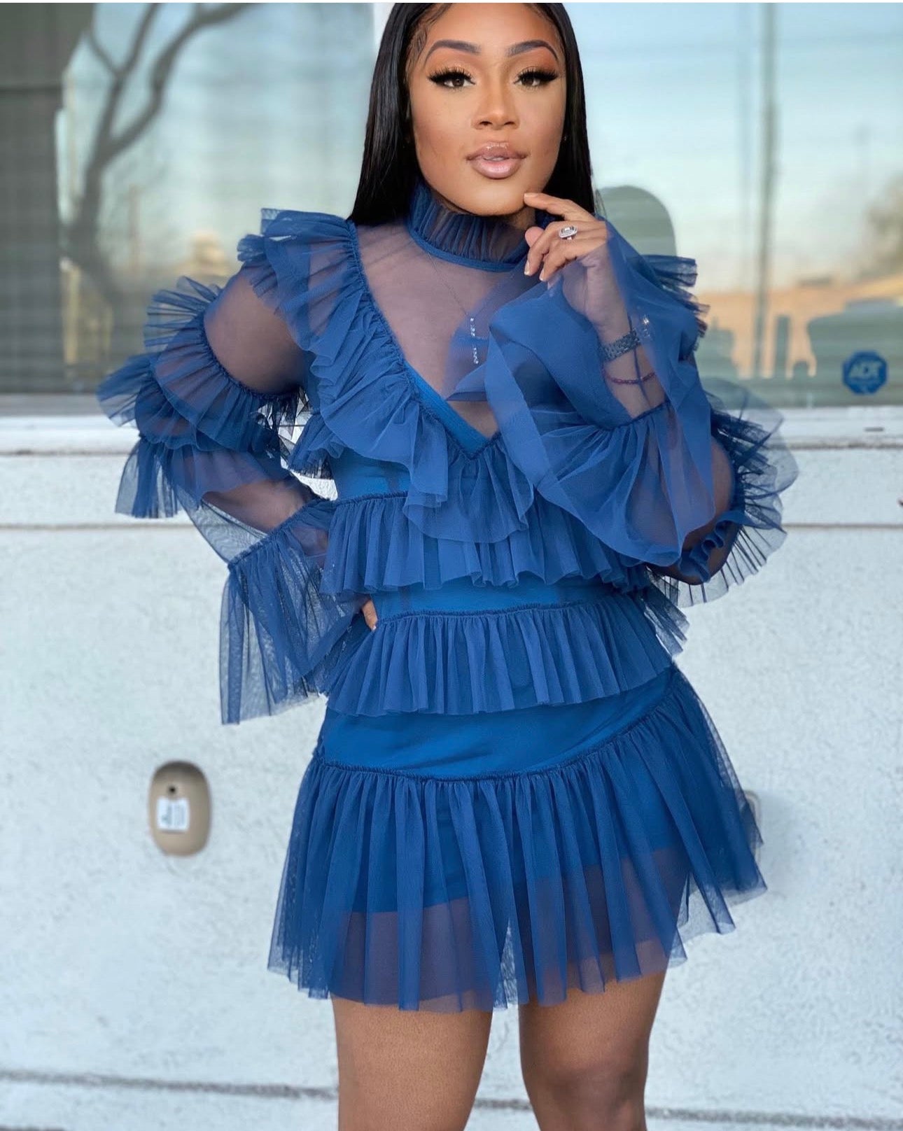APPROVED RUFFLE DRESS - TEAL Small APPROVED RUFFLE DRESS - TEAL Small