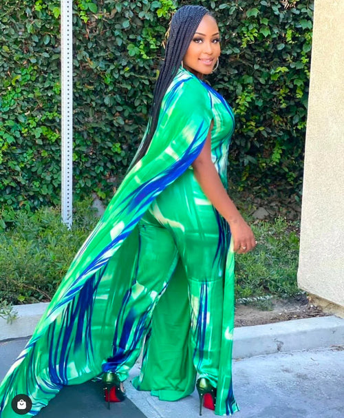 CAPTIVATING CAPE TWO PIECE SET - GREEN/BLUE