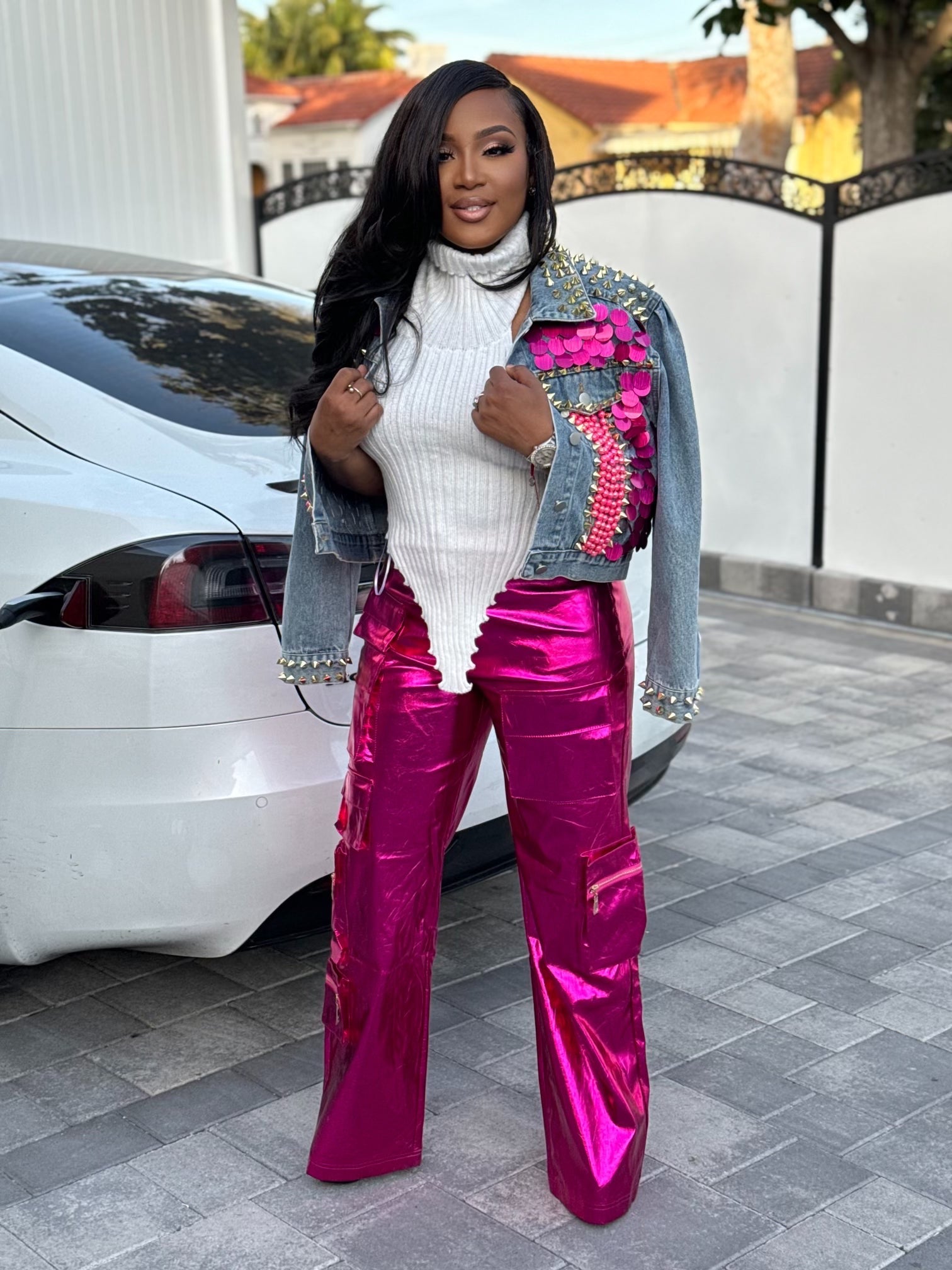 CELEBRITY METALLIC PANTS PINK S Pink